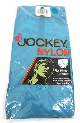 Jockey Y Fly Front Briefs Men 38 Nylon Tricot VTG 1986 Teal Blue NEW Thorobred • $39.99