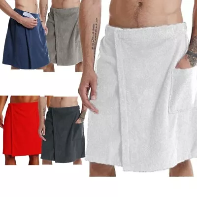 Mens Coral Fleece Bath Wraps With Pocket Bathrobe Swim Shower Towel Body Wraps • $5.51