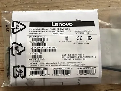GENUINE Lenovo MiniDisplay Port To SL-DVI Cable Adapter PN 0B47090 Security Seal • £0.99