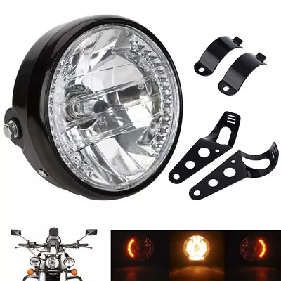 Universal 7  Motorcycle Headlight Amber LED Turn Signal Indicators With Bracket • $20.90