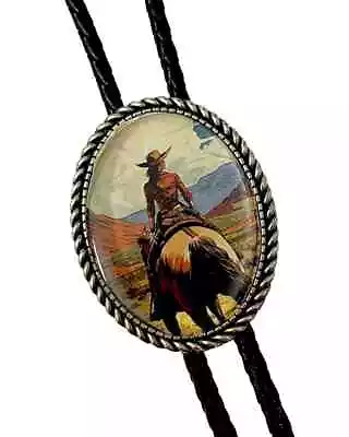 Western Cowgirl On A Horse Bolo Tie - Personalized Cord Color length  And Tips • $9.99