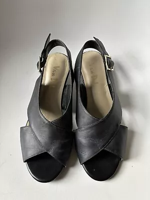 Van Dal Black Leather Low Wedge Heel Sling Back Shoes 6 • £9.50