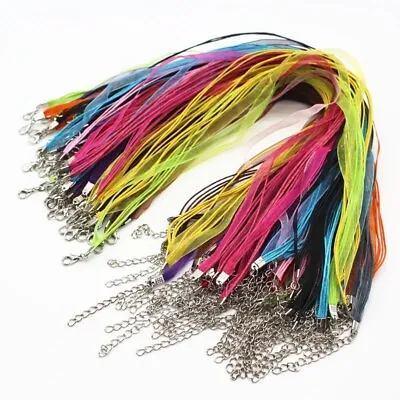 Organza Ribbon & 3 Cotton Cords Necklace With Lobster Clasp Jewellery Craft 16  • £1.99