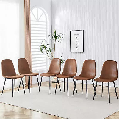 Set Of 6 Dining Chair Upholstered Kitchen Dining Chair W/ Metal Legs Brown • $289.99
