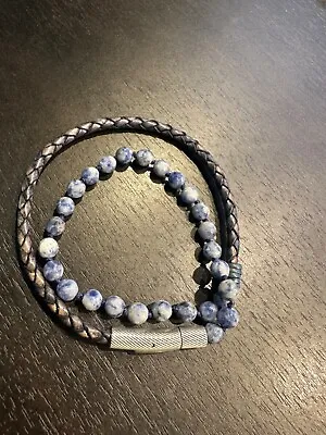 Jonas Studio Hand Knotted Blue Dumortierite Beads Double Wrap Leather Bracelet  • $80