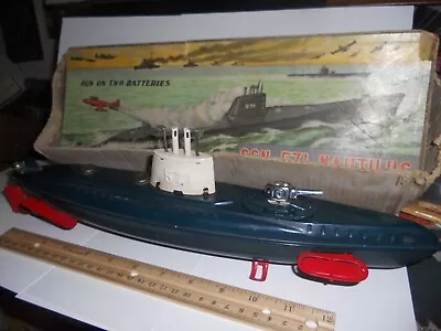 Vintage Large 15 Inch Tin Submarine Marusan Japan Battery Ssn-571 Nautilus • $169