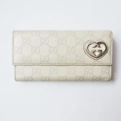 Auth GUCCI Lovely/Ssima Line 251861 Beige Leather - Long Wallet • $107