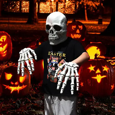 £13.95 • Buy Halloween Human Ghost Cosplay Props Skull Mask And Pair Skeleton Hands Uk