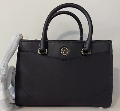 Michael Kors Everly Medium Black Saffiano Leather Satchel Crossbody Bag • $152.98