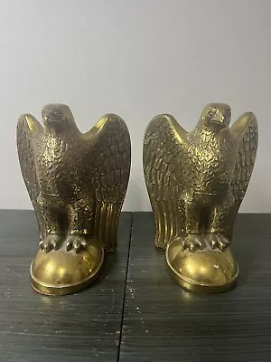 Vintage PM CRAFTSMAN Heavy Brass EAGLE BOOKENDS Majestic Wings Spread USA Made • $49