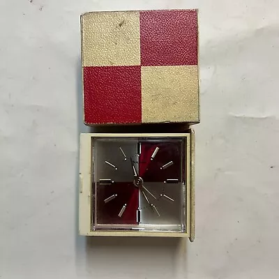 Vintage Bulova Red & White Checker  Travel Alarm Clock ~ AS IS ~ Japan • $12.42