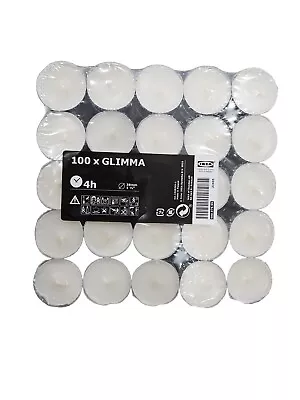 SET Of 100 - IKEA GLIMMA Unscented Tealights Tea Light Candles White • £11.99