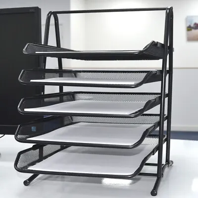 5 Tier Office Filing Trays Holder A4 Document Letter Paper Wire Mesh Storage • £11.19