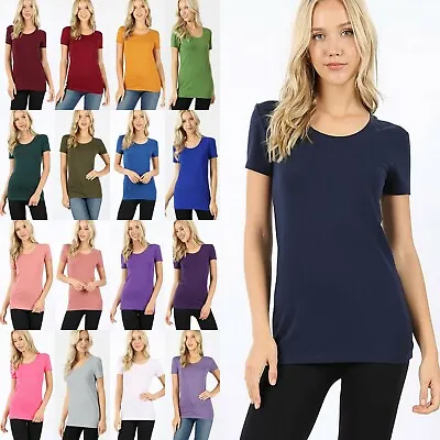 Women's Round Neck Short Sleeve Cotton T-shirt Soft Stretch Basic Tee GT-3007 • $4.95