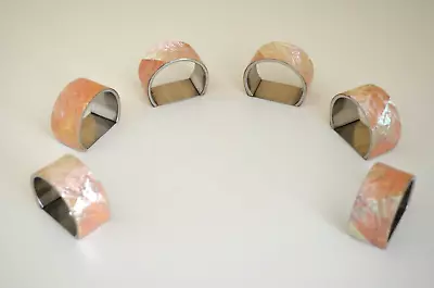 Set Of 6 Handmade Pink Mother-of-Pearl On Polished Stainless Steel Napkin Rings • $49.99