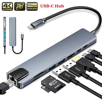 7/8in 1 USB-C HUB Type-C USB 3.0 4K HDMI Adapter Micro SD TF For Macbook Pro Air • $17.99