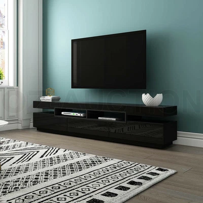 $309.95 • Buy 200cm TV Stand Cabinet Bench Television Unit 2 Doors 1 Drawer High Gloss Black