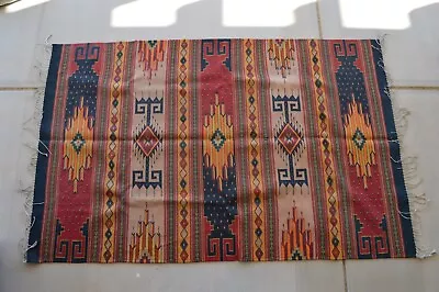 Vintage Wool Area Rug Southwest Tribal Boho Chic Fringed Edges LARGE • $175