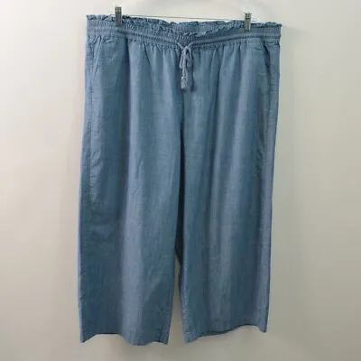 J Crew Paperbag Wide Leg Pants Womens 20 Chambray Cotton Pull On Drawstring • $25.98