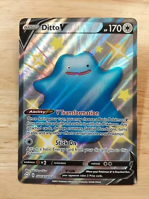 Ditto V SHINY SV118/SV122 Shining Fates NM Full Art Ultra Rare Pokemon Card • $5.99