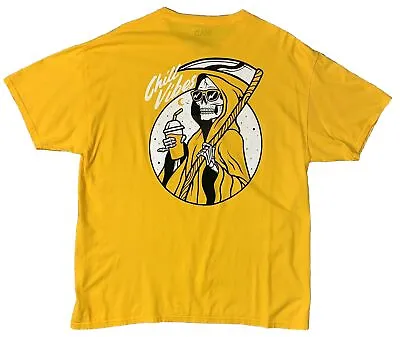 Chill Vibes Grim Reaper Mad Engine T-shirt Size XL Yellow 100% Cotton Very Good • $12.89
