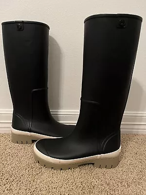 New TORY BURCH Women's Foul Weather Black Rain Tall Boots Sz 8 • $179.99
