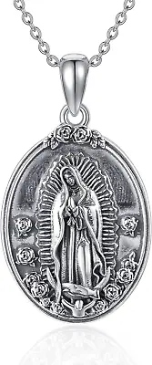 Virgen De Guadalupe Necklace 925 Sterling Silver Mother Mary Religious Pendant • $113.11