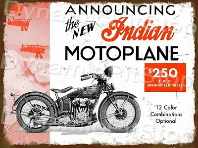 Indian Motoplane Motorcycle Rustic Tin Metal Sign Australian Made • $39.95