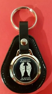£4.99 • Buy My Dad Is My Gaurdian Angel , He Watches My Back ! Gift  LEATHER KEYRING