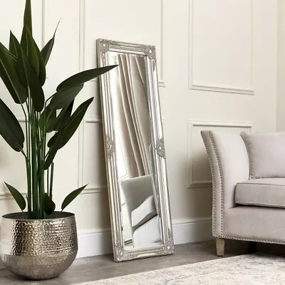 Tall Slim Champagne Silver Wall Leaner Mirror Shabby Vintage Chic Ornate Hallway • £62.95