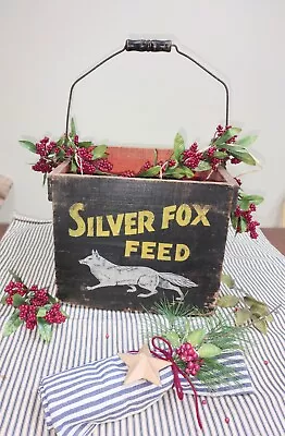 Antique Advertising Wooden Egg Carrier Crate Original Paint;  Silver Fox Feed  • $435