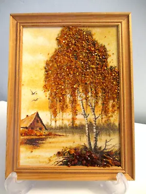 Vtg Gravel Pebble Rock Art Mosaic Golden Tree Farm House Wall /Desk Art 7 X 9 • $15.92