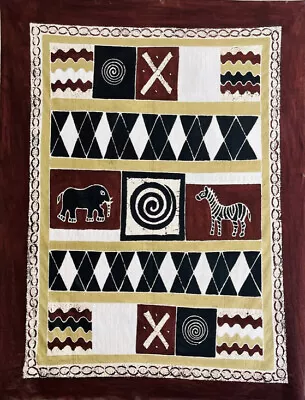 African Woven Handmade Mud Cloth Batik Style 77X60in Elephant Zebra Geometric • $25.99