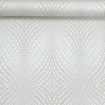 Cream Beige Textured Wallpaper Thick Geometric Pattern Glitter Metallic Effect • £1.52
