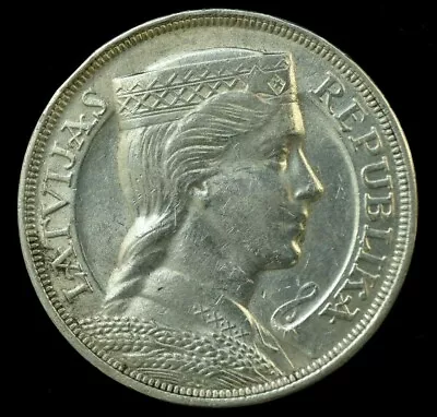 1932 Litvia 5 Lati Silver Large Coin 25 Grams 37mm - Uncirculated Conditio • $71.25