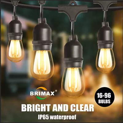 £227.99 • Buy 49FT-294FT Festoon Outdoor String Light Mains Powered S14 LED Bulbs Garden Light