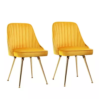 Artiss Dining Chairs Velvet Yellow Set Of 2 Nappa • $127.39