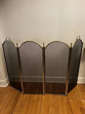 Hollywood Regency Solid Brass 4 Panel Arched Fireplace Mesh Screen Excellent! • $249.99