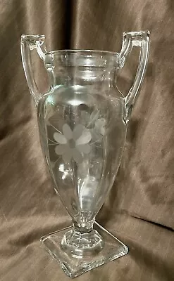 Vintage Etched Glass Large 11 In Vase Loving Cup Early American Heirloom Piece • $98