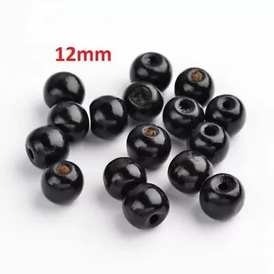 100 Pcs Black Wooden Wood Round Spacer Beads – 12mm – Hole Size: 3mm – Style A • $3.03