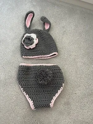 Baby Girl Crochet Baby Rabbit Outfit Baby Photoshoot Costume - Used Once! • £8.99