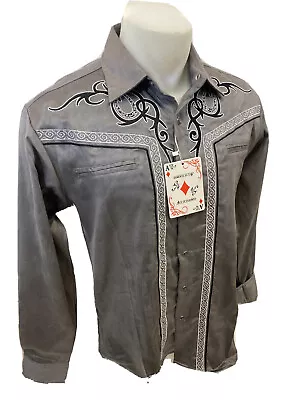 $19.99 • Buy Men RODEO WESTERN COUNTRY GRAY BLACK STITCH TRIBAL SNAP UP Shirt Cowboy 04485