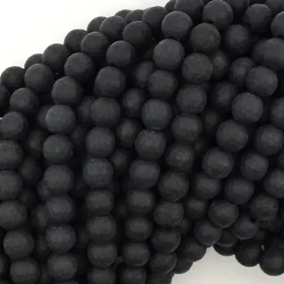 Matte Faceted Black Onyx Round Beads Gemstone 15  Strand 6mm 8mm 10mm 12mm • $5.99