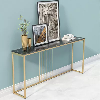 Slim Narrow Hallway Console Table Scratch-proof Marble Long Bar Table Gold Legs • $109.92