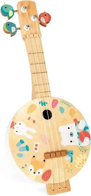 Janod Wooden Pure Banjo - Printed With Pretty Illustrations Water Based Paint • £25.99