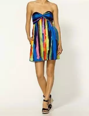 Milly Rainbow Watercolor Stripe Cotton Strapless Mini Dress • $39