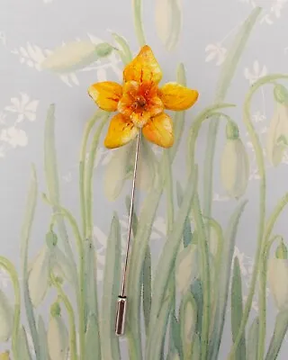 Yellow DAFFODIL PIN Floral Wedding Lapel Pin ST DAVID'S Flower Pin HAND PAINTED • £7.50