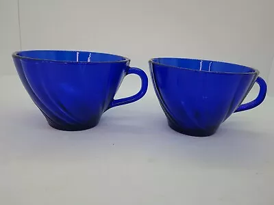 Duralex VERECO Cobalt Blue Rivage Swirl 2 Cup Set  Vintage France  • $9.99