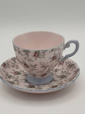 Vintage TUSCAN Fine English Bone China Pink & Blue Rosebud Chintz Teacup England • $23