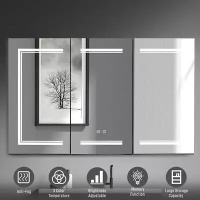 LED Medicine Cabinet With 3 Doors Wall Mounted Mirror Bathroom Cabinet Storage • $285.89